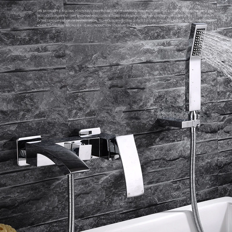 

Wall Mounted Bathroom Faucet Bath Tub Mixer Tap With Hand Shower Waterfall Shower Faucet hot and cold waterfall brass torneira