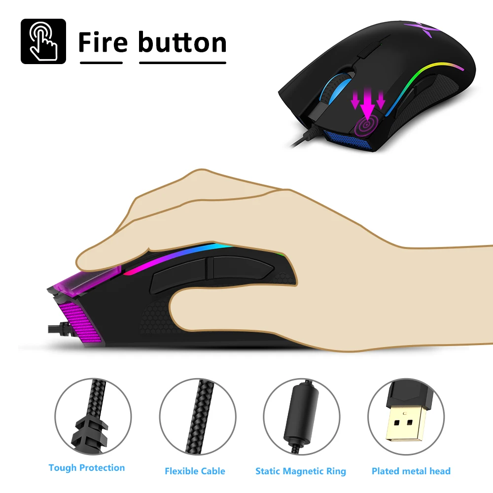 Игровая мышь Delux M625 PMW3360 12000DPI 12000FPS 7 кнопок RGB подсветка оптические проводные мыши