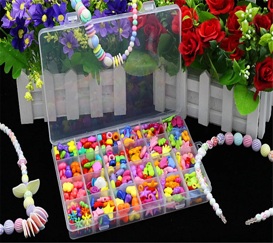 24 слота акриловые бусины DIY игрушки для детей Кристалл бисерная шнуровка игрушка-браслет подарок для девочек развевающееся ожерелье обучающая развивающая игрушка