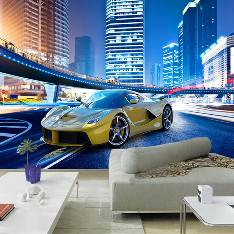 Пользовательские 3D фото обои стерео город ночной вид спортивный автомобиль фрески Гостиная диван ТВ Спальня прикроватной тумбочке Настенный декор настенная живопись