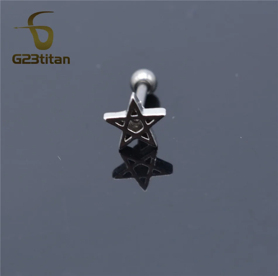 G23titan 1,2*6 мм пентаграмма Labret губы бар кольца, пирсинг тела, украшения хряща уха трагус сексуальные мужчины женщины ювелирные изделия