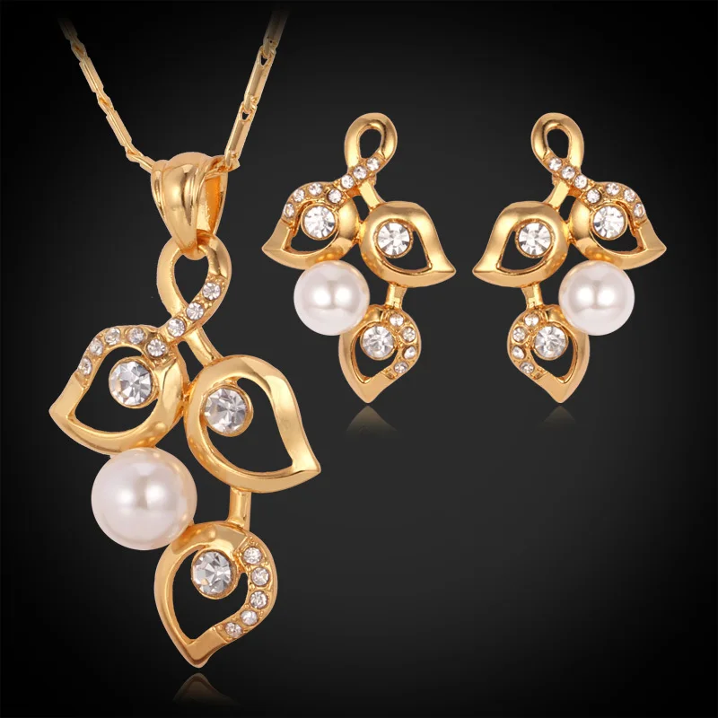 Ювелирные наборы для женщин винтажный кулон ожерелье и серьги капли золотой цвет