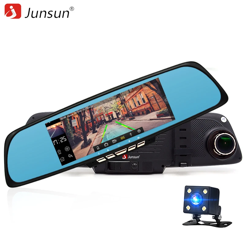 Junsun зеркало автомобиля Камера DVR Android GPS 6.86 &quotFHD 1080 P WI FI Двойной объектив
