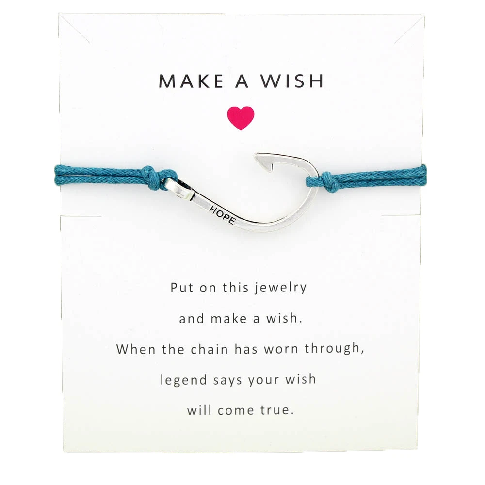 Wish Card Boho Серебристый браслет с крючком для рыбы женщин друзей любви сделать