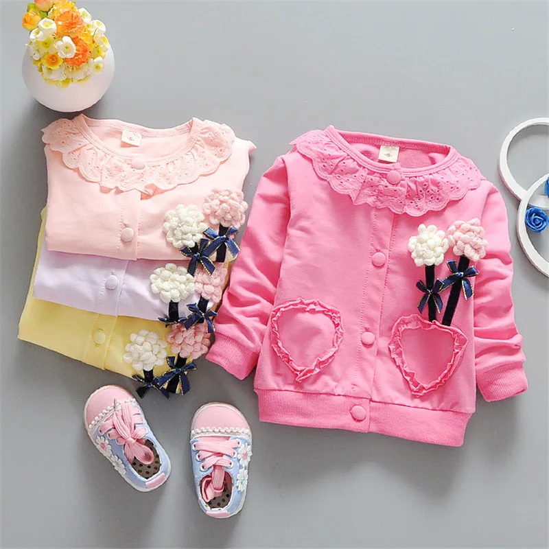 Осеннее пальто для маленьких девочек BibiCola Детская верхняя одежда с цветами