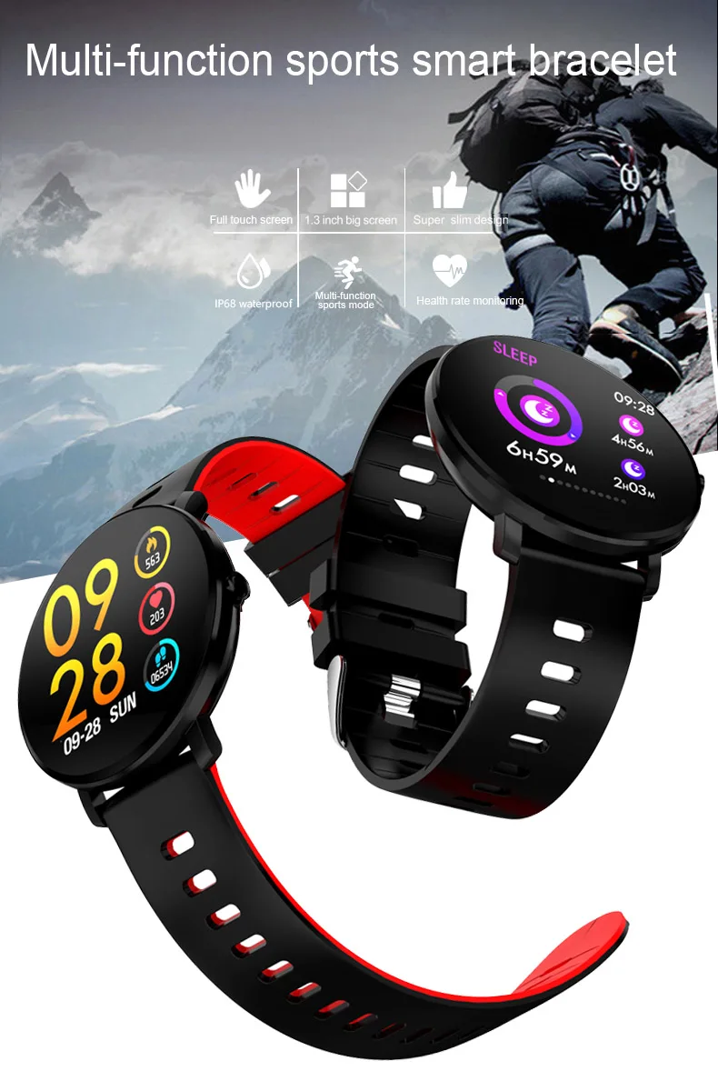 Смарт-часы TimeOwner K9, 1,3 дюймов, полностью сенсорный смарт-браслет с педометром, монитор сердечного ритма, браслет с Bluetooth, IP68, водонепроницаемые часы