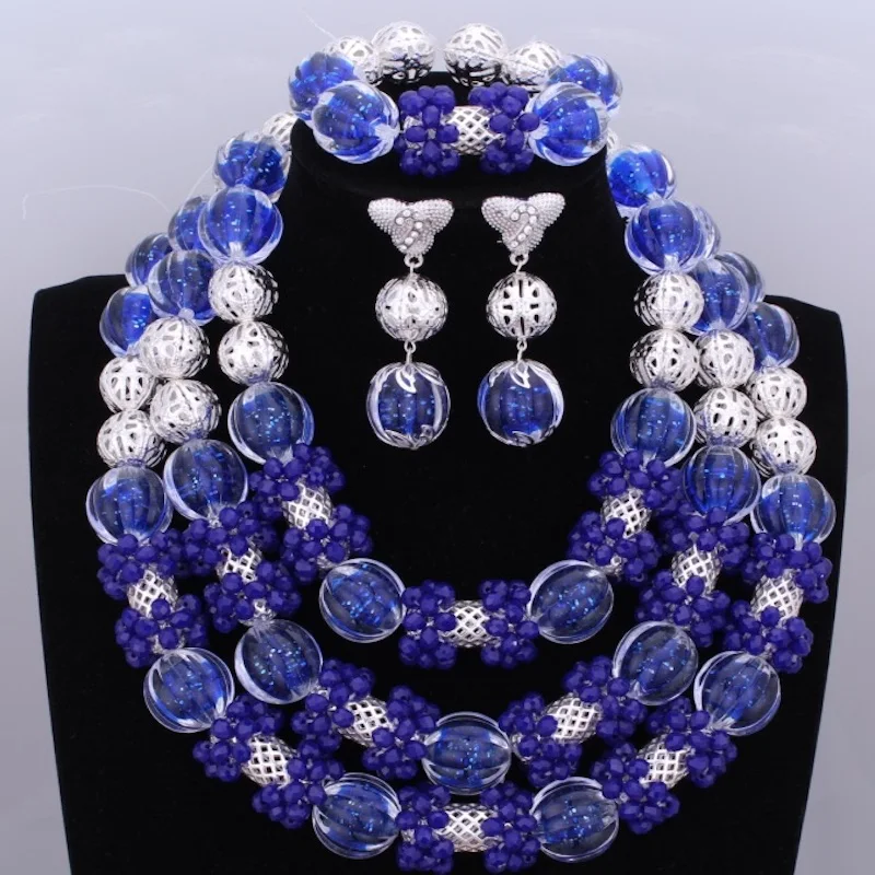 4 ujewelry индийские свадебные украшения комплект Серебряный и белый шары ручной работы браслет серьги ожерелье комплект для нигерийской свадьбы