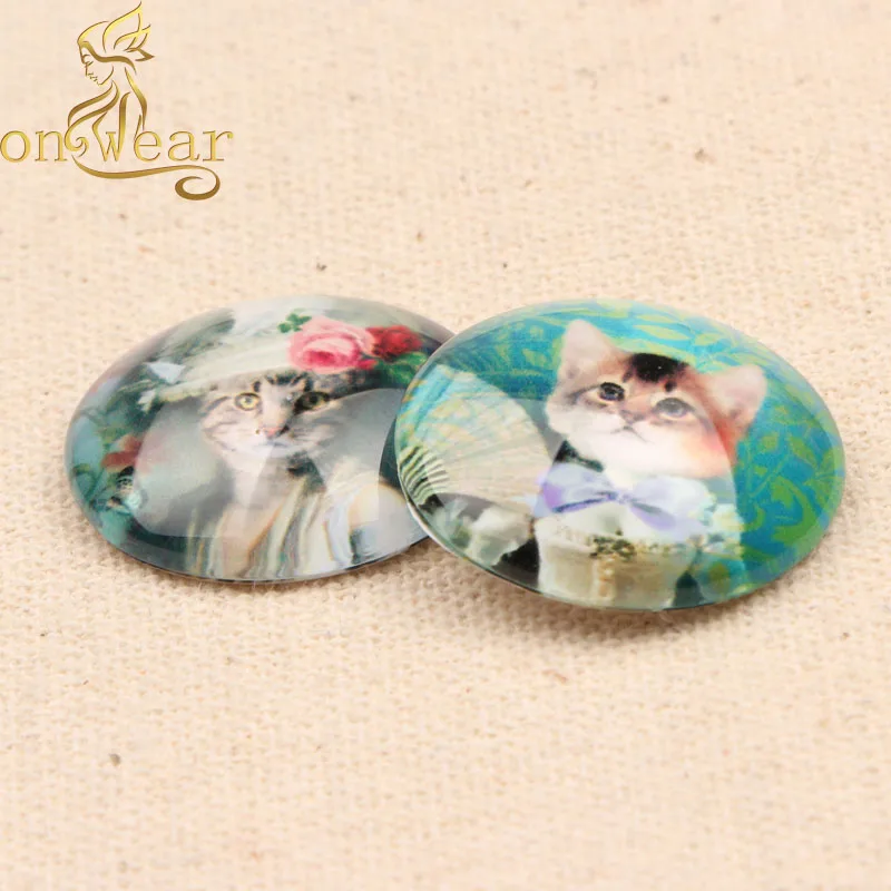 20 шт. смешанный Модный женский Кот фото круглый стеклянный кабошон 25 мм diy