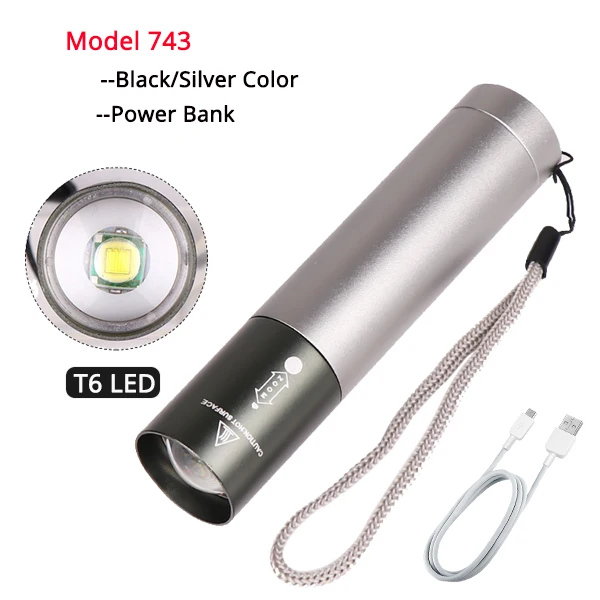 Model 743 1200 мАч мощный перезаряжаемый USB СВЕТОДИОДНЫЙ светильник-Вспышка водонепроницаемый мини-фонарь с зумом портативный COB велосипедный походный светильник банковская лампа - Испускаемый цвет: Model 743