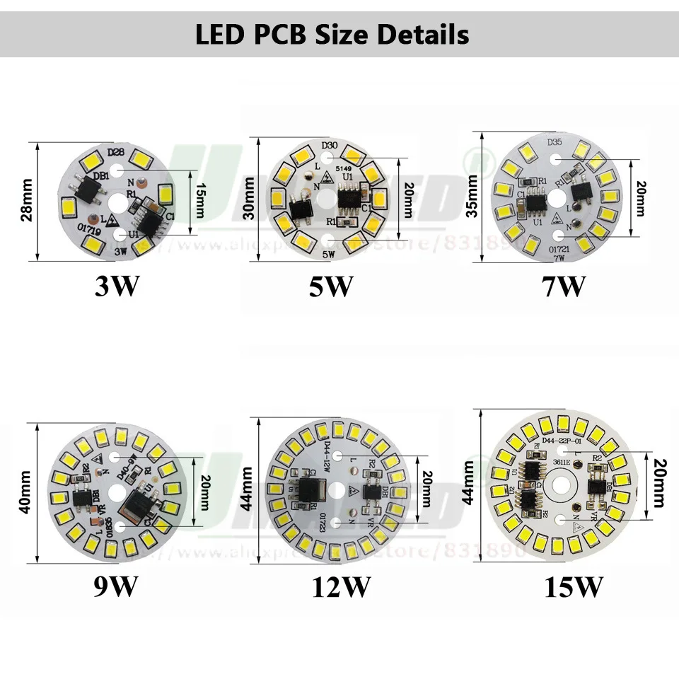 5 шт. AC220V светодиодный PCB Smart IC драйвер лампы панель 3 Вт 5 Вт 7 Вт 9 Вт 12 Вт 15 Вт SMD2835 источник света луженый кабель 20 см для светодиодного потолочного светильника