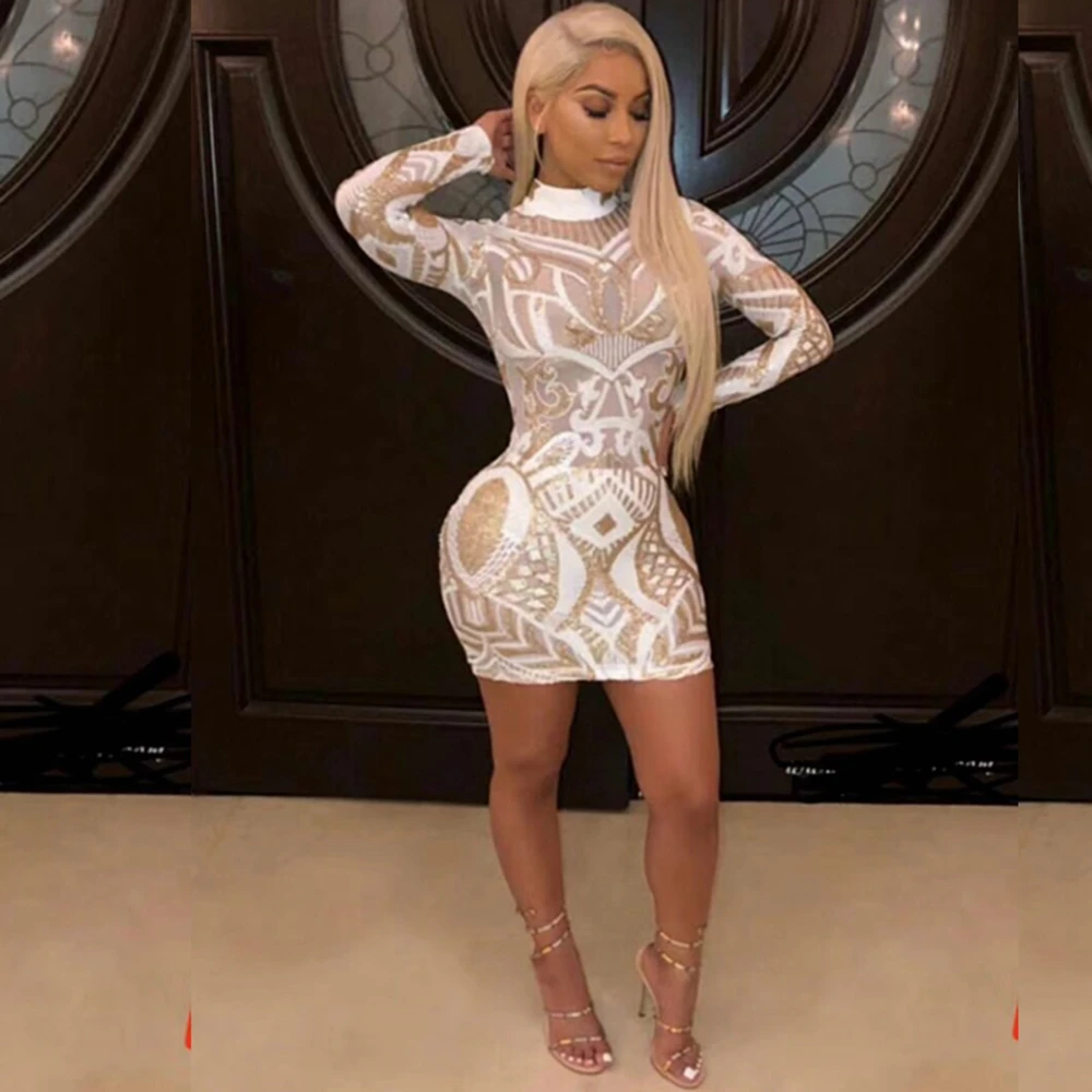 Женское платье с золотыми блестками соблазнительная сетчатая Клубная одежда