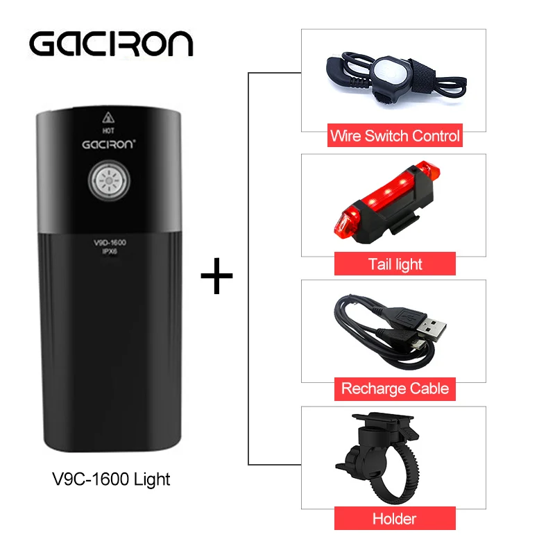 V9D-1600 Gaciron велосипед светильник велосипедный головной светильник IPX6 USB флэш-память светильник светодиодный вспышка передняя лампа V9C-400 V9F-600 V9C-800 V9S-1000 V9D-1600 V9D-1800 - Цвет: V9D-1600