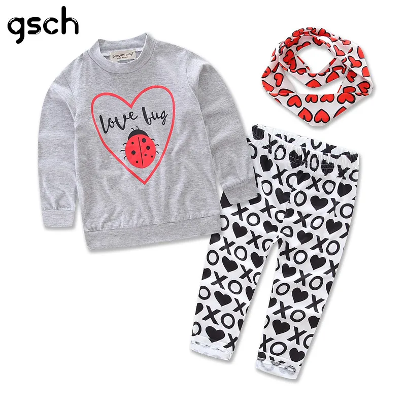 Детские комплекты одежды из 3 вещей для маленьких девочек на День Валентина