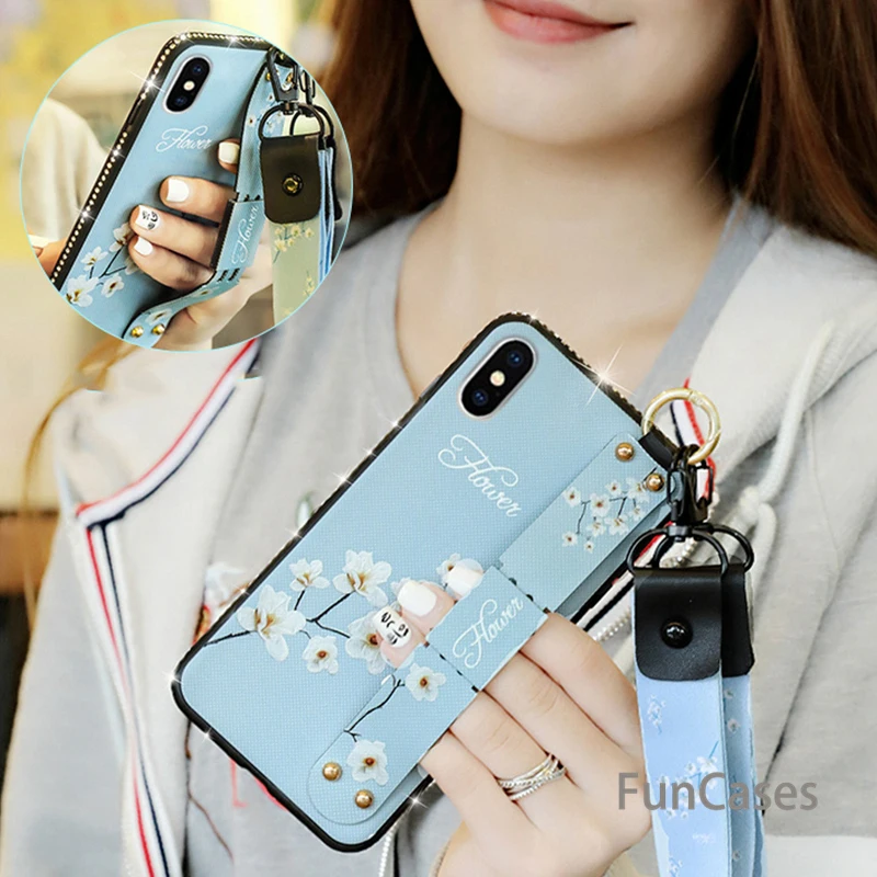 Алмазный ретро браслет чехол для телефона iPhone 6 6s 7 8 Plus X 10 XR XS Max цветочная ткань