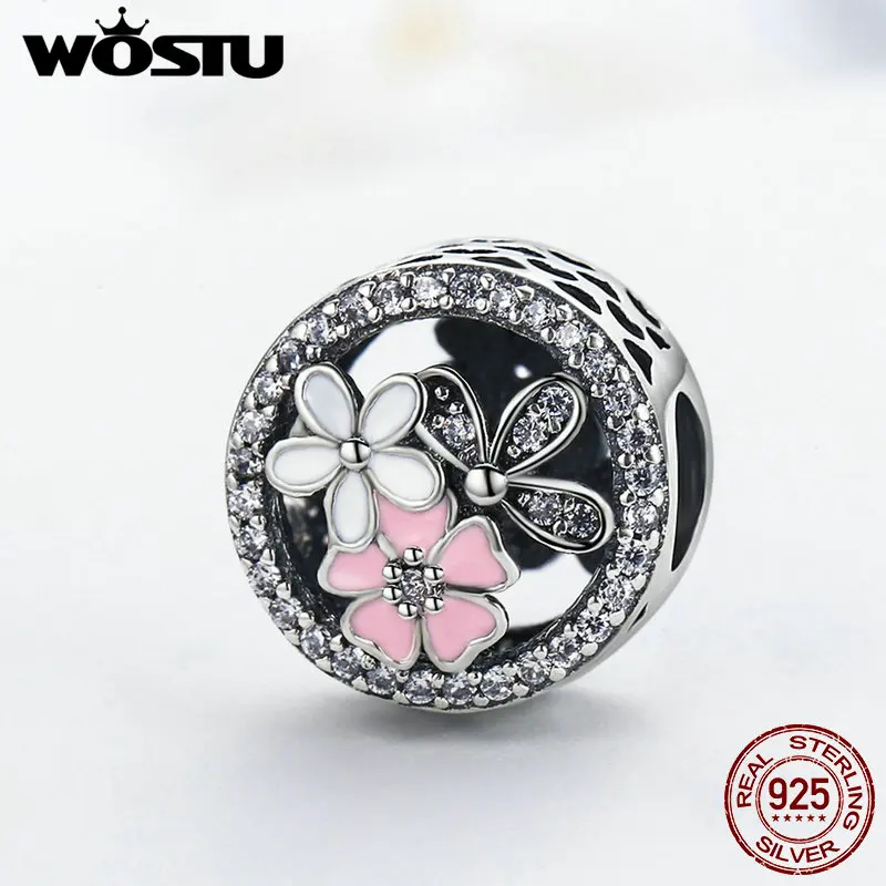 WOSTU высокое качество 925 пробы Серебряный сверкающий поэтический цветет Бусины Подходят wst браслет ювелирные изделия подарок CRC115