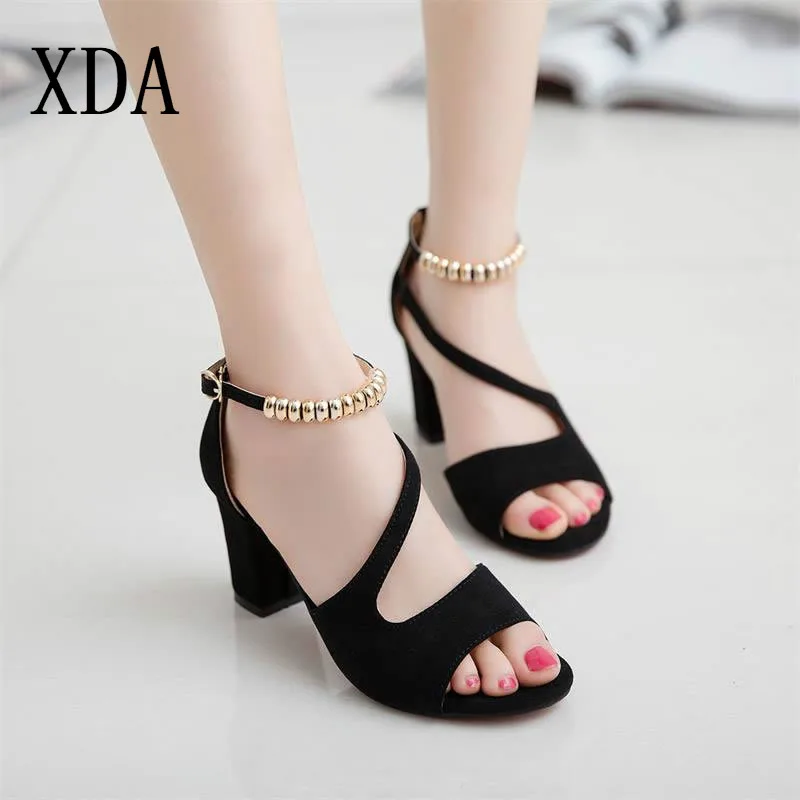 Сандалии XDA женские с открытым носком толстые босоножки в римском стиле высокий