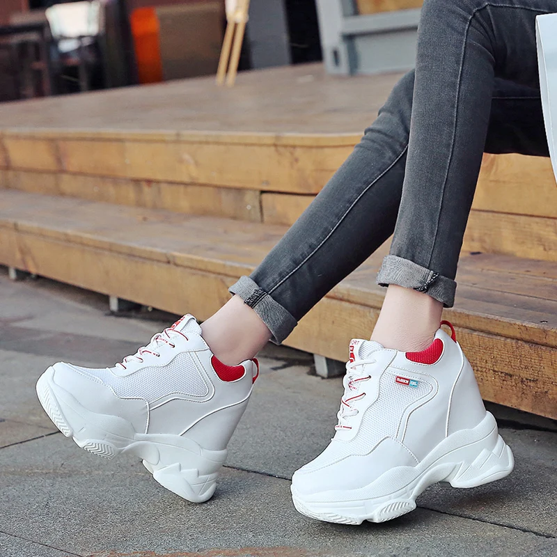 spring autumn fashion platform shoes casual sweet sports shoes shallow mouth Femmes Height Increase Shoes White mujer