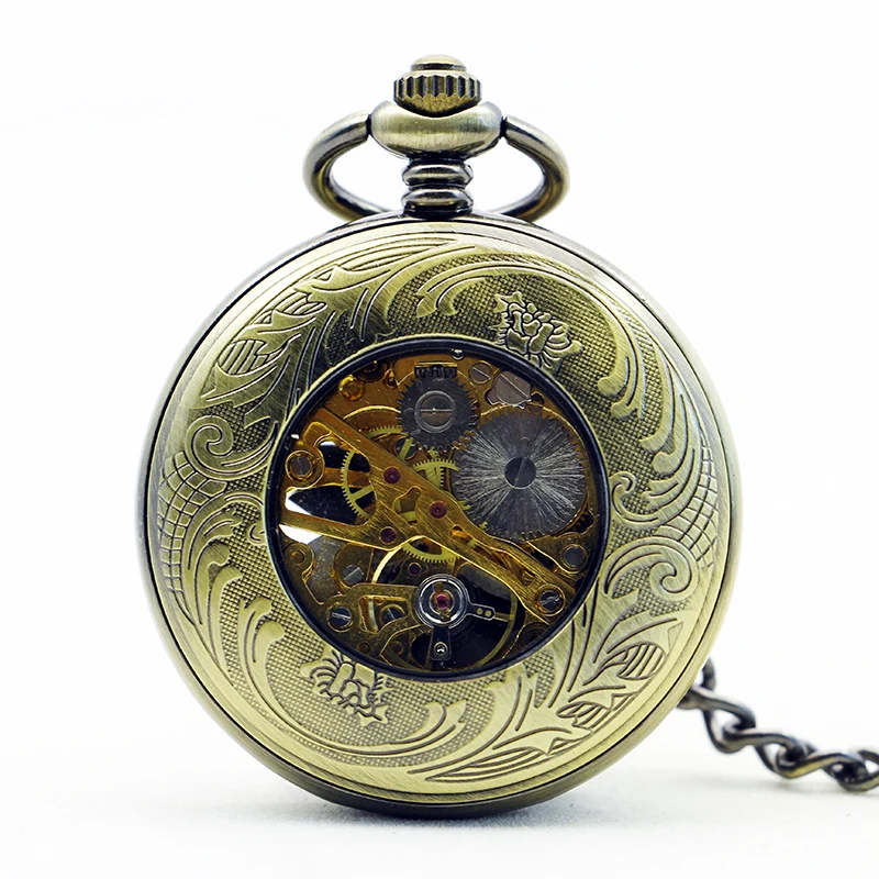 Lucky Pentagram Skull Mechanical Pocket Watch Vintage Steampunk Manual Chain Necklace Pendant Accessory Clock Gift
