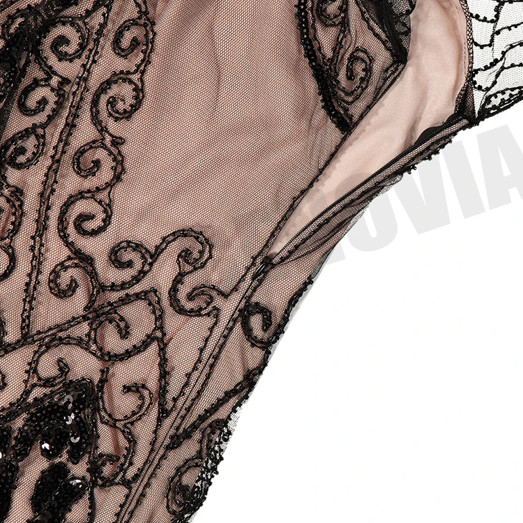 1920s Vintage Great Gatsby Dress V-Neck Embellish Beaded Sequin Flapper Evening Party Dress Short Butterfly Sleeve Robe Vestidos