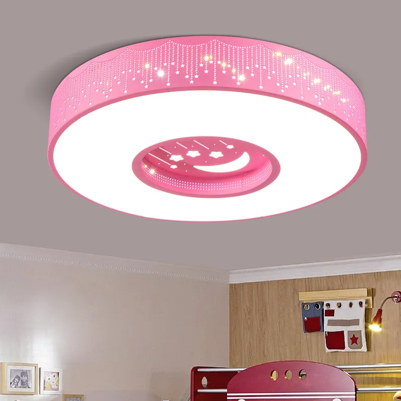 Luces de techo LED simples modernas para habitación de niños, vestíbulo redondo de luna y estrella, lámpara montada en rosa y azul, accesorio de iluminación LED para bebés