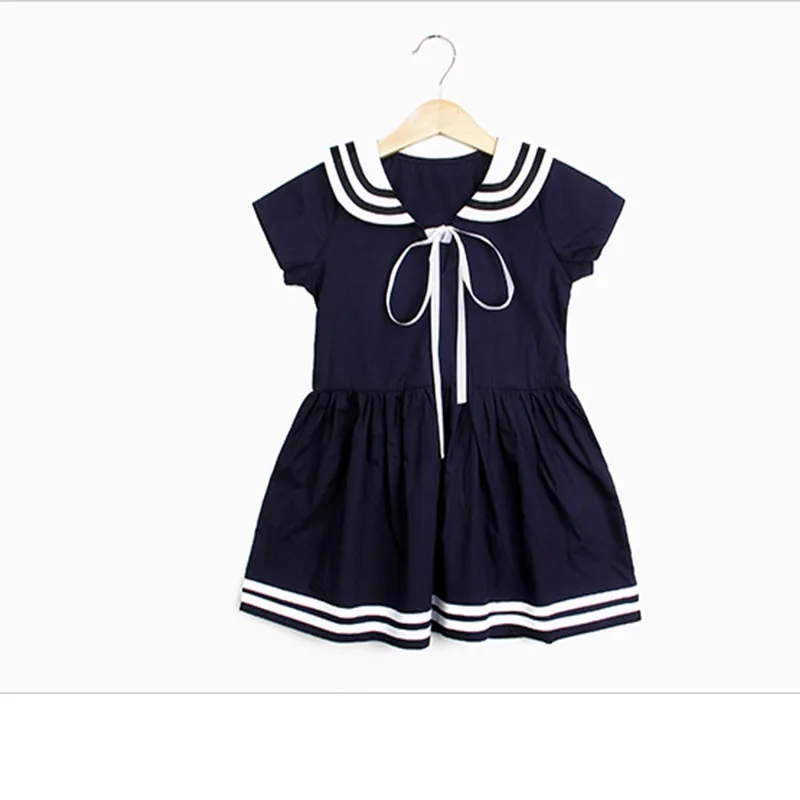Preppy Girls Clothes Teen Dresses Summer Spring 2022 New Little Big Girl Sailor Collar A-line Dress For Kids White Blue | Детская одежда
