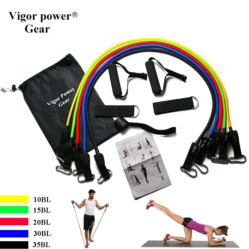 

Комплект эластичных ремней Vigor Power Gear 11 шт., комплект из трубок с сопротивлением, дверные анкерные ручки, ремни на лодыжку для домашних тренир...