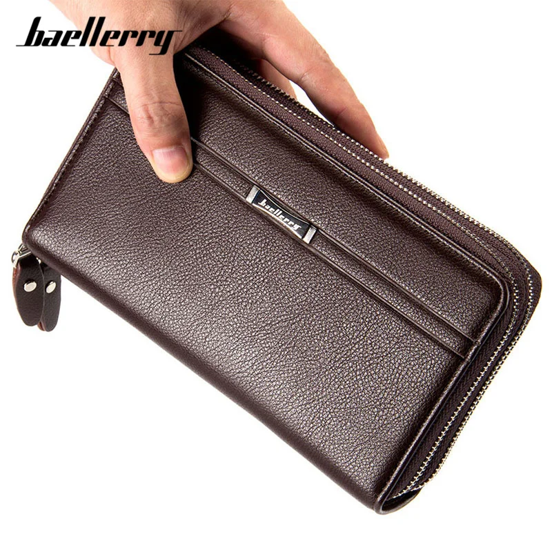 Мужской деловой вместительный кошелек клатч Baeller двойная молния|business purses|double