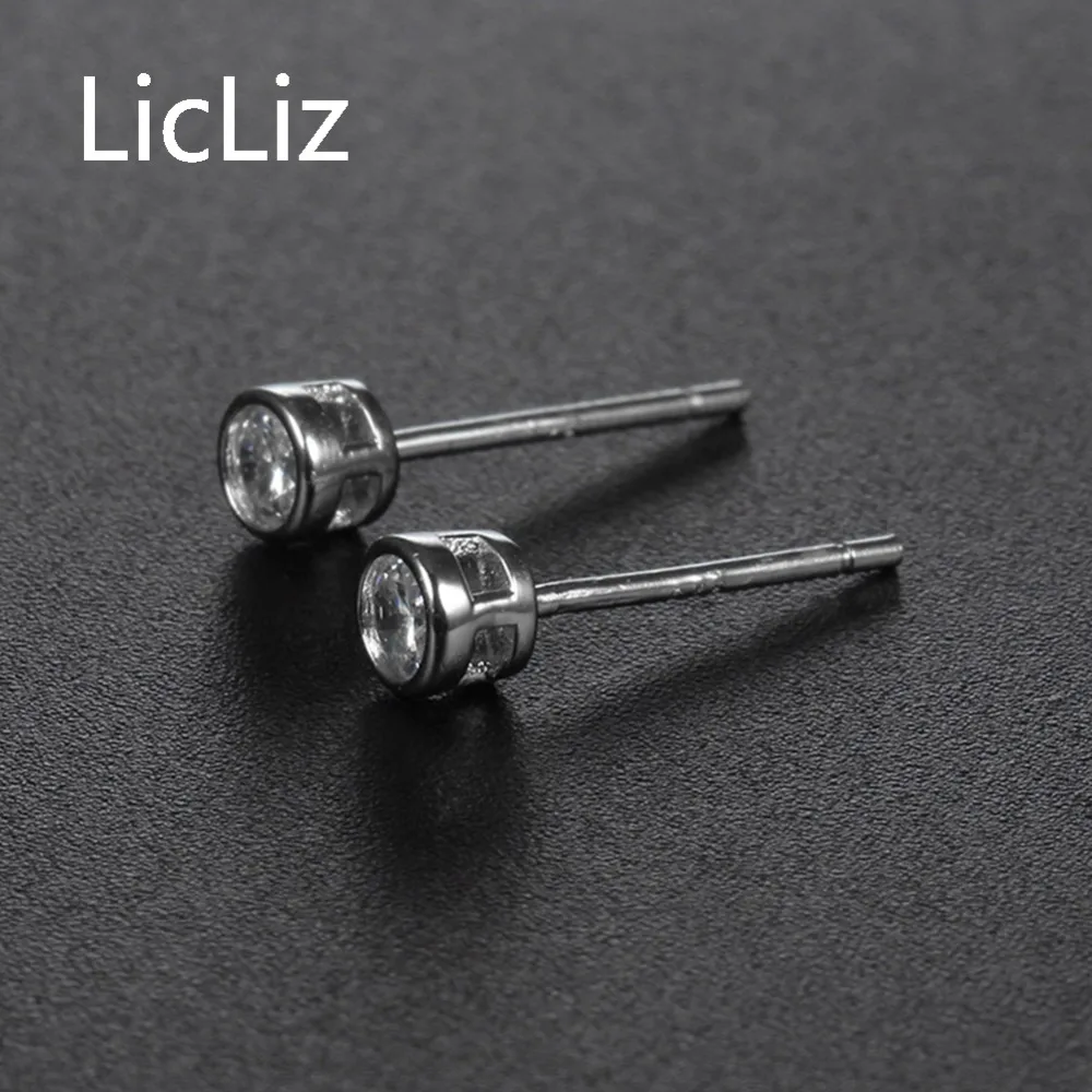 LicLiz 925 Sterling Silver Stud Earring for Women Fashion Round Tiny CZ Zircon Crystal Simple Design Jewelry LE0446 | Украшения и