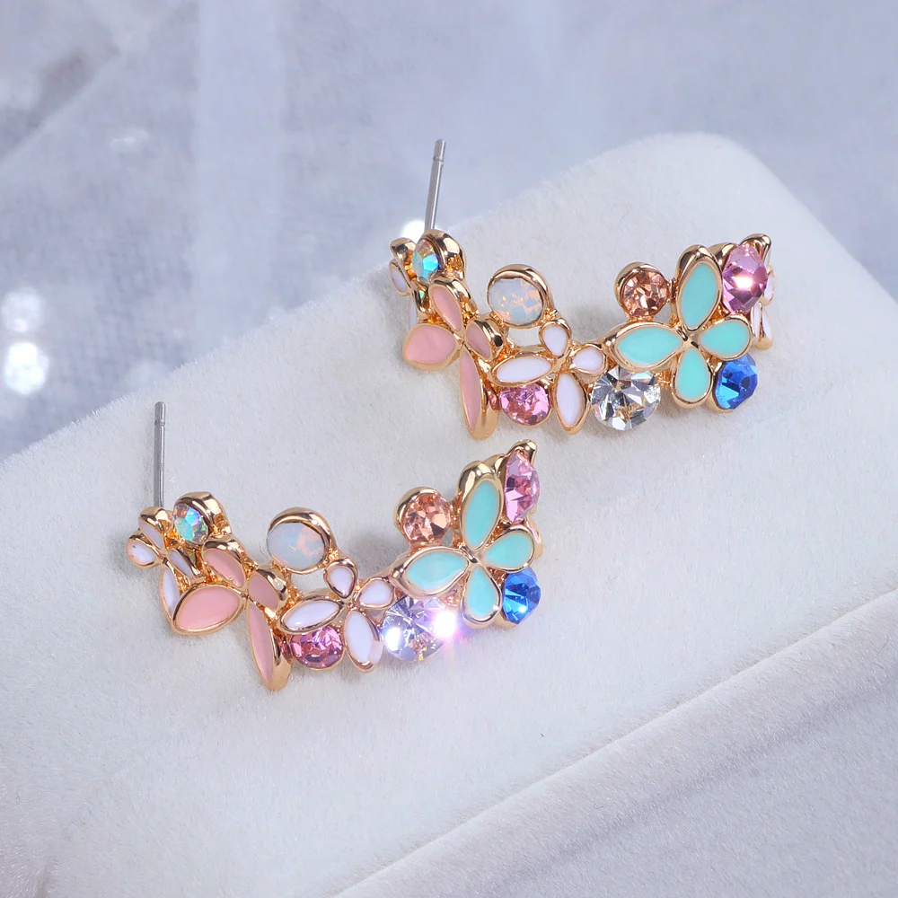 Модные Роскошные полые Разноцветные серьги гвоздики с кристаллами и бабочками