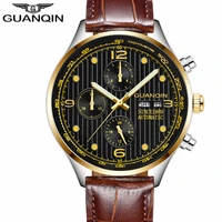guanqin genuine leather strap mens watches top brand luxury automatic mechanical wrist watch self winding waterproof men clock