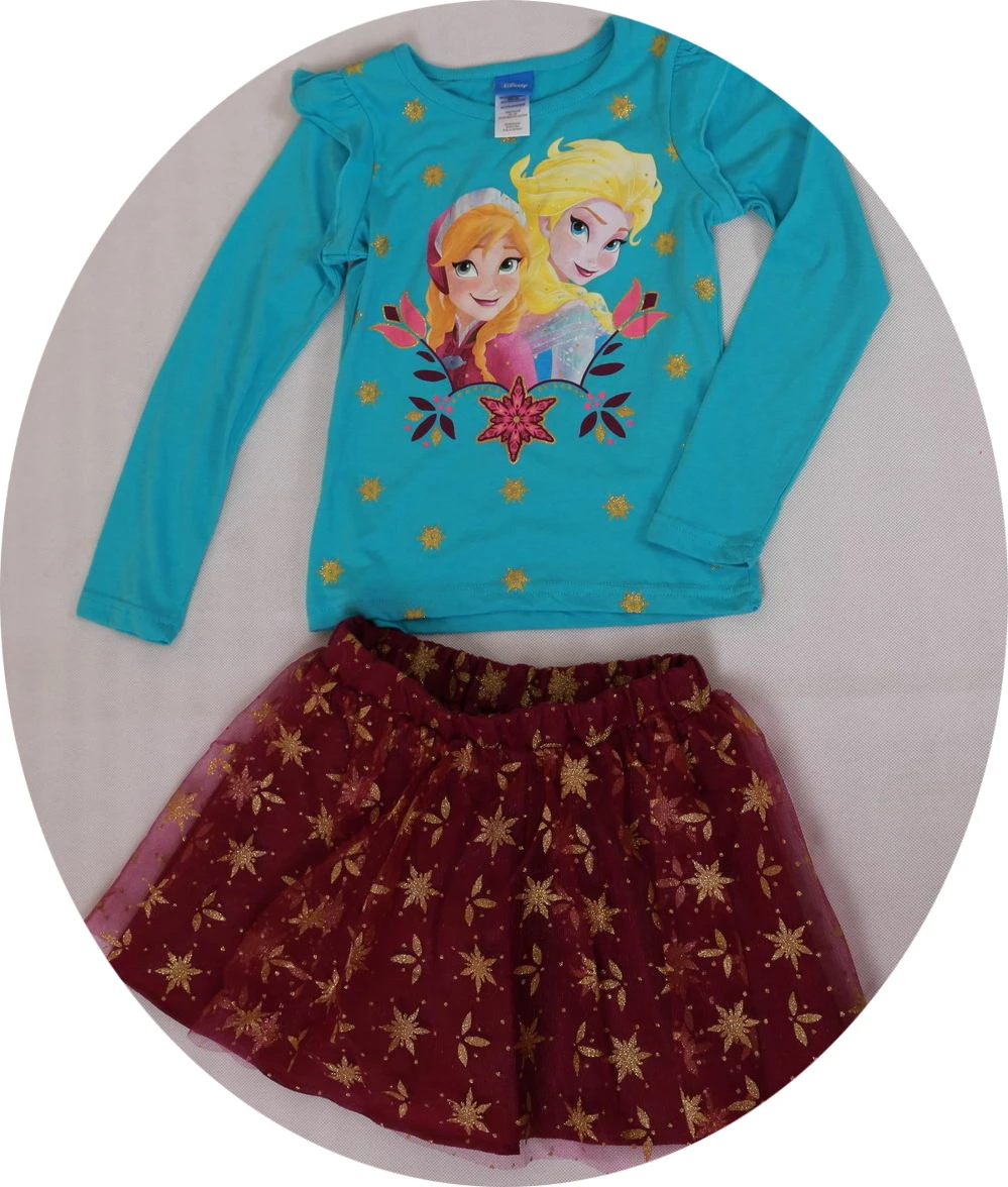 Клиренс 5 компл./лот Анна и Эльза футболка Юбки 2 х частей Набор для Т