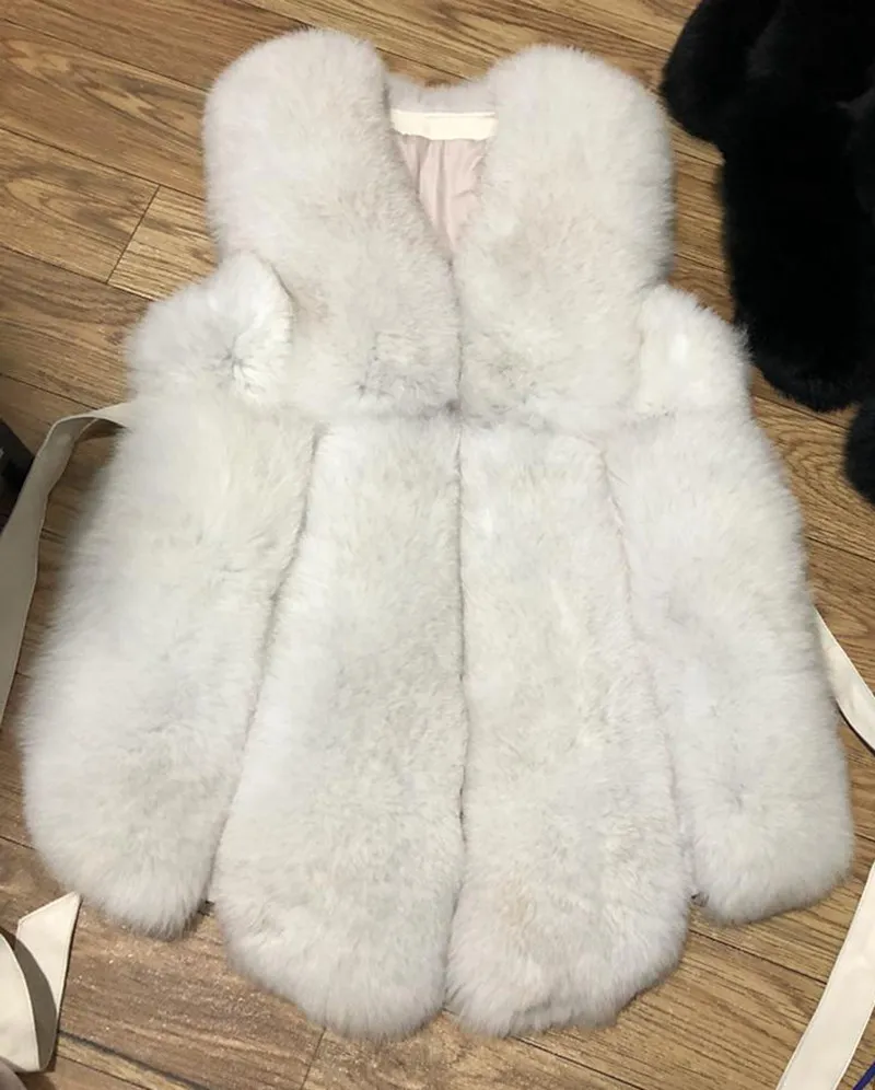 Natural White Дизайн, женский жилет из натурального Лисьего меха, Модный меховой жилет с поясом, высокое качество, жилет на весну и зиму, S7496 - Цвет: Natural White