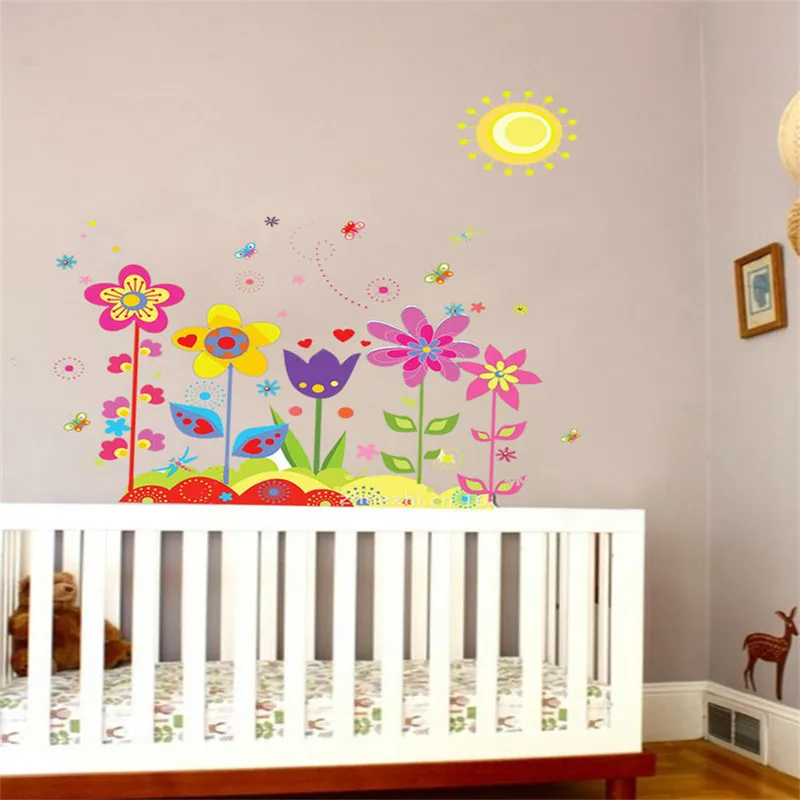 Cartoon flower and Sunflowers Wall Sticker Mural for Child kids Home Decor Removable Decals Hot Sale 2015 | Дом и сад