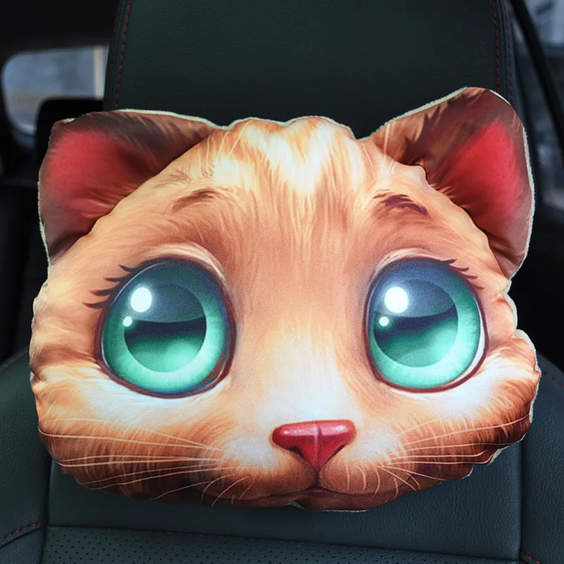 3D забавная Автомобильная подушка для шеи подголовник животных кошки собаки Льва