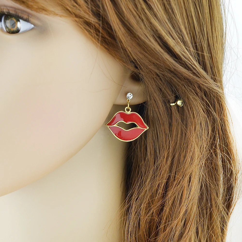 Bohemia Earrings Cute Lovely Jewelry Gold-Color With Big Red Lips Shape Drop For Women Bijoux Accessories | Украшения и