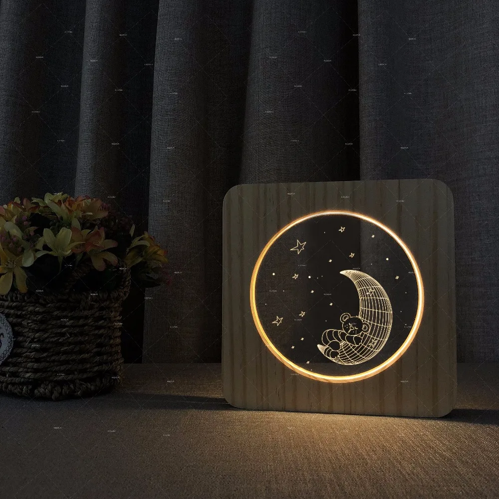 Звездное небо 3D визуальный дизайн деревянные акриловые светильники