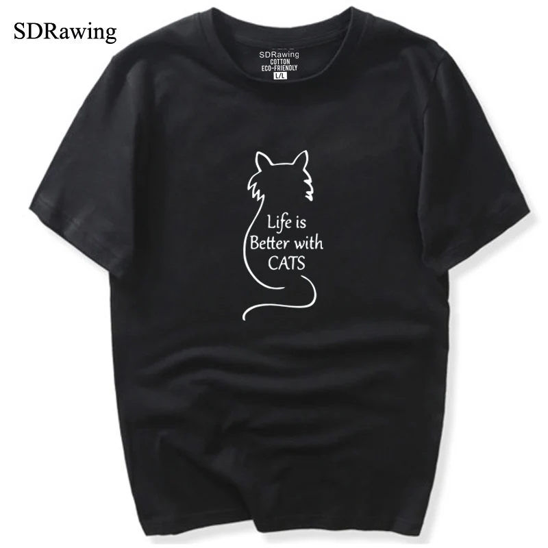 Хлопковая футболка с котами Life is better with cats графическим принтом из коллекции кошки