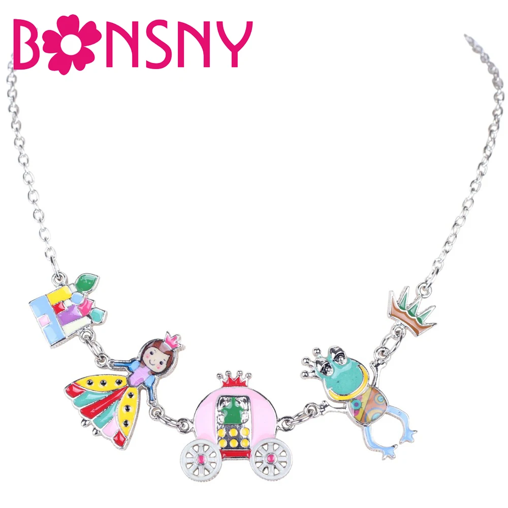 Bonsny эффектное эмалированное ожерелье ангел лягушка дом корона цепочка на