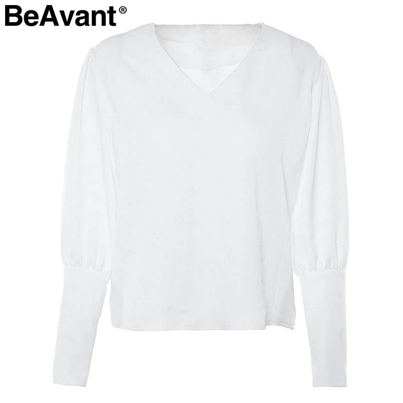 BeAvant, винтажная белая блузка с v-образным вырезом, рубашка, женская, офисная, летняя, рубашка, топ, женская, на пуговицах, элегантная, длинный рукав, блузка, блузы