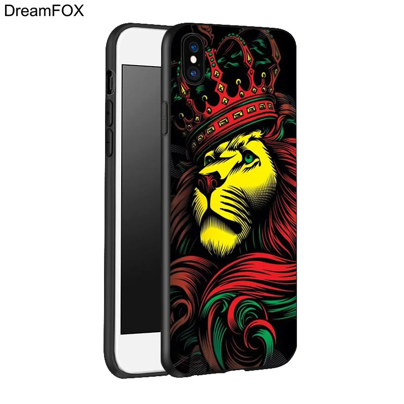 DREAMFOX K167 Rasta Lion Черный Мягкий ТПУ силиконовый чехол для Apple iPhone 11 Pro XR XS Max X 8 7 6 6S Plus 5 5S