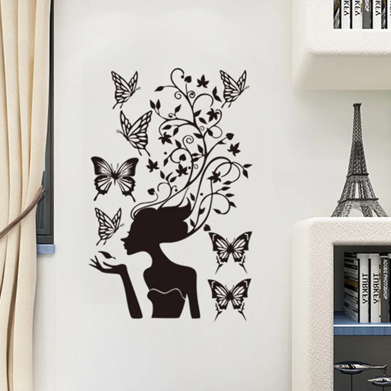 

Creative Beauty flower vine butterfly Wall Sticker girls room Art Decals living room bedroom decoration home wallpaper Stickers