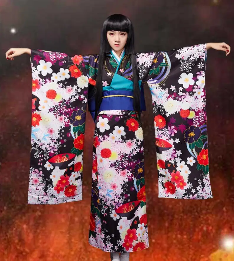 

HELL GIRL/Jigoku Shoujo Anime Cosplay Enma Ai Cos Halloween Party Cos Female Cute Sweet Fashion Print Kimono Costume