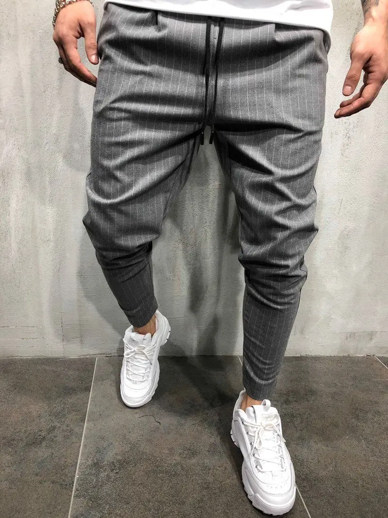 Мужские модные обтягивающие полосатые длинные брюки Slim Fit прямые повседневные