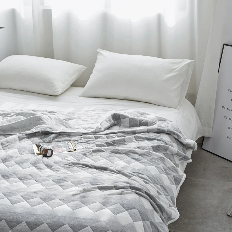 Gray knitted cotton Throw Blanket Rhombic for adults 100x150cm/150x200cm/180x200cm/200x230cm Couch Black Thin Quilt | Дом и сад