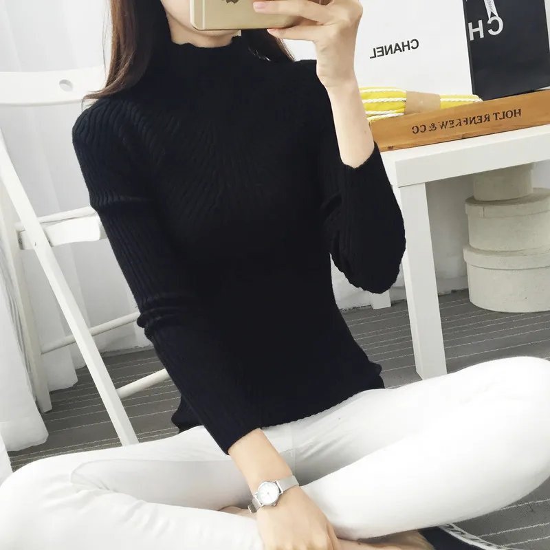 Autumn and winter cashmere Jersey knitted jacket Korean version slim high necked collar sweater female BF wind student | Женская одежда