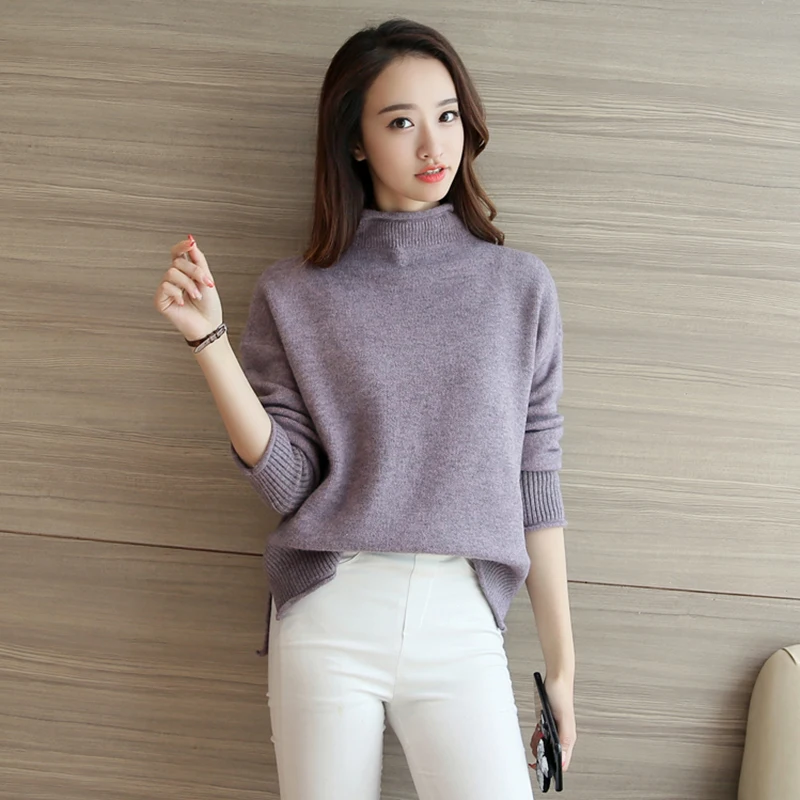 2019 Lcybhe Autumn and winter new style fairy jacket with half-high collar sweater open-forked knitted sweater-0970cphy | Женская одежда
