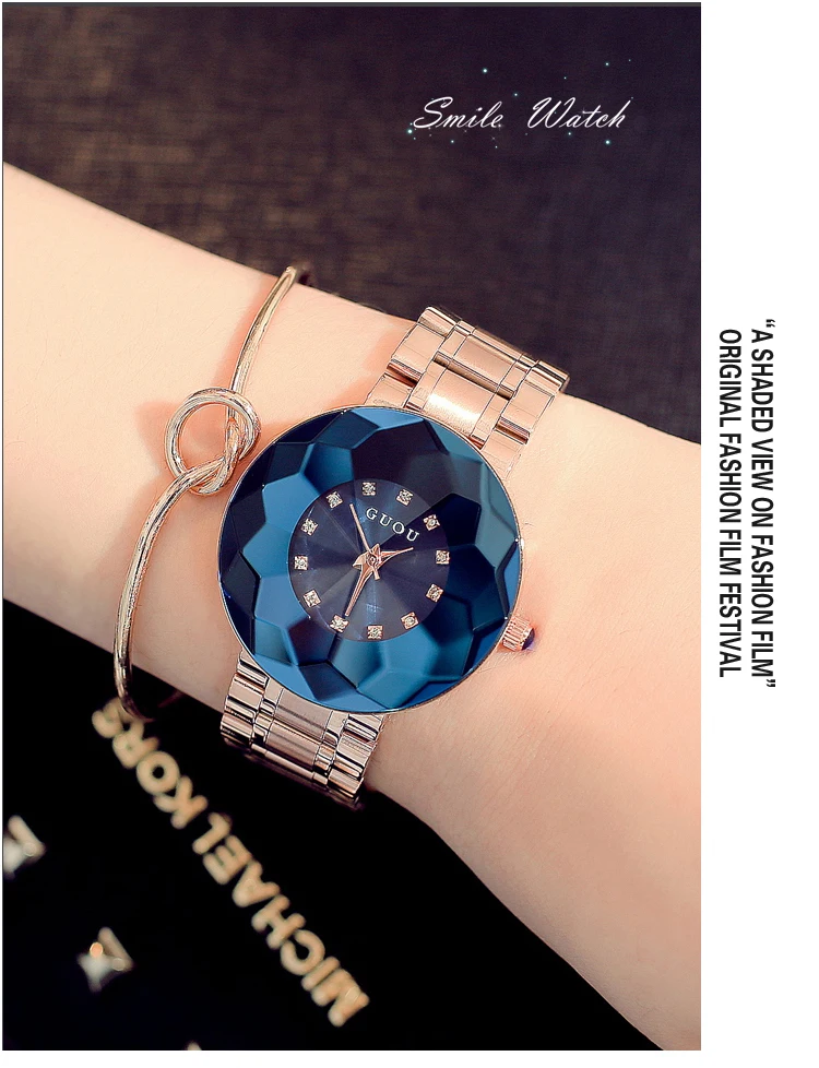 Часы стразы женские кварцевые роскошные со стразами под розовое золото сталь