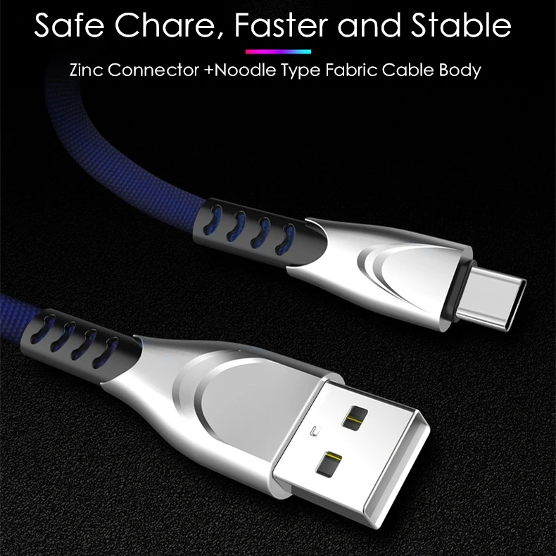 Цинковый USB кабель 5V 2.8A Быстрая зарядка Плоский нейлоновый Тип C Micro USB кабель зарядное устройство провод шнур для iPhone iPAD huawei samsung Xiaomi
