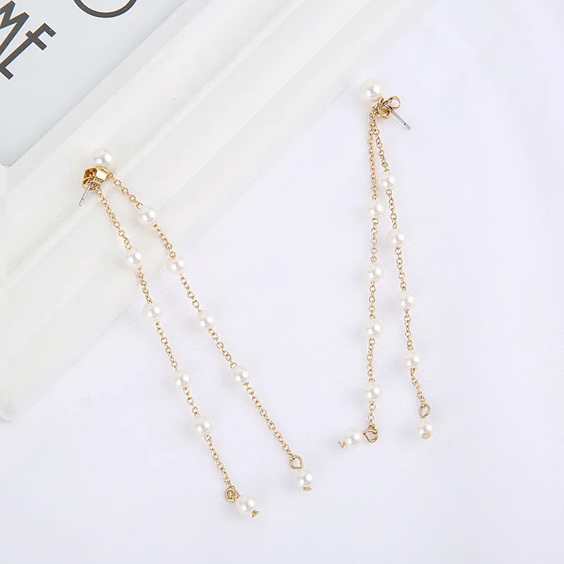 Женские двухрядные длинные серьги с кисточками выполненные вручную в