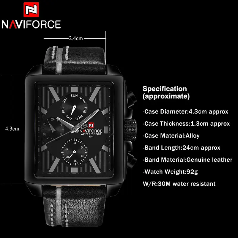 NAVIFORCE Роскошные Брендовые Часы мужские кварцевые часы из кожи мужские спортивные часы креативные Прямоугольные Наручные часы Relogio Masculino